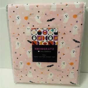Novogratz Full Size Halloween 100% Cotton Pink Sheet Set Ghost Pumpkin Bat Candy